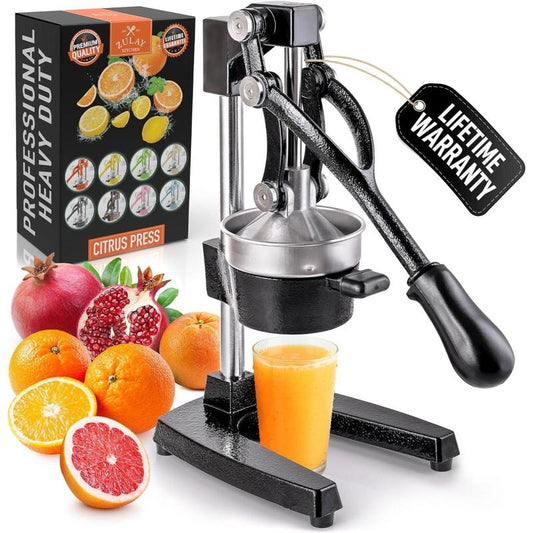 Zulay Kitchen Professional Heavy-Duty Cast Iron Citrus Juicer - 5-Inch Bowl, Durable Design for Maximum Juice Extraction, Easy to Clean & Safe to Use, Lifetime Warranty